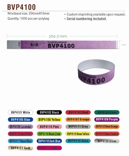 Tyvek Wristband Code: BVP-4100