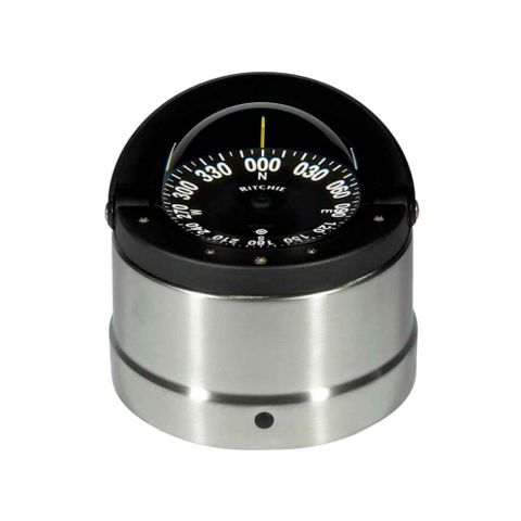 Ritchie Navigation Navigator Binnacle Mount Wheelmark Compass Binnacle Mount, Silver, Flat Card, Black Dial 4-1/2"