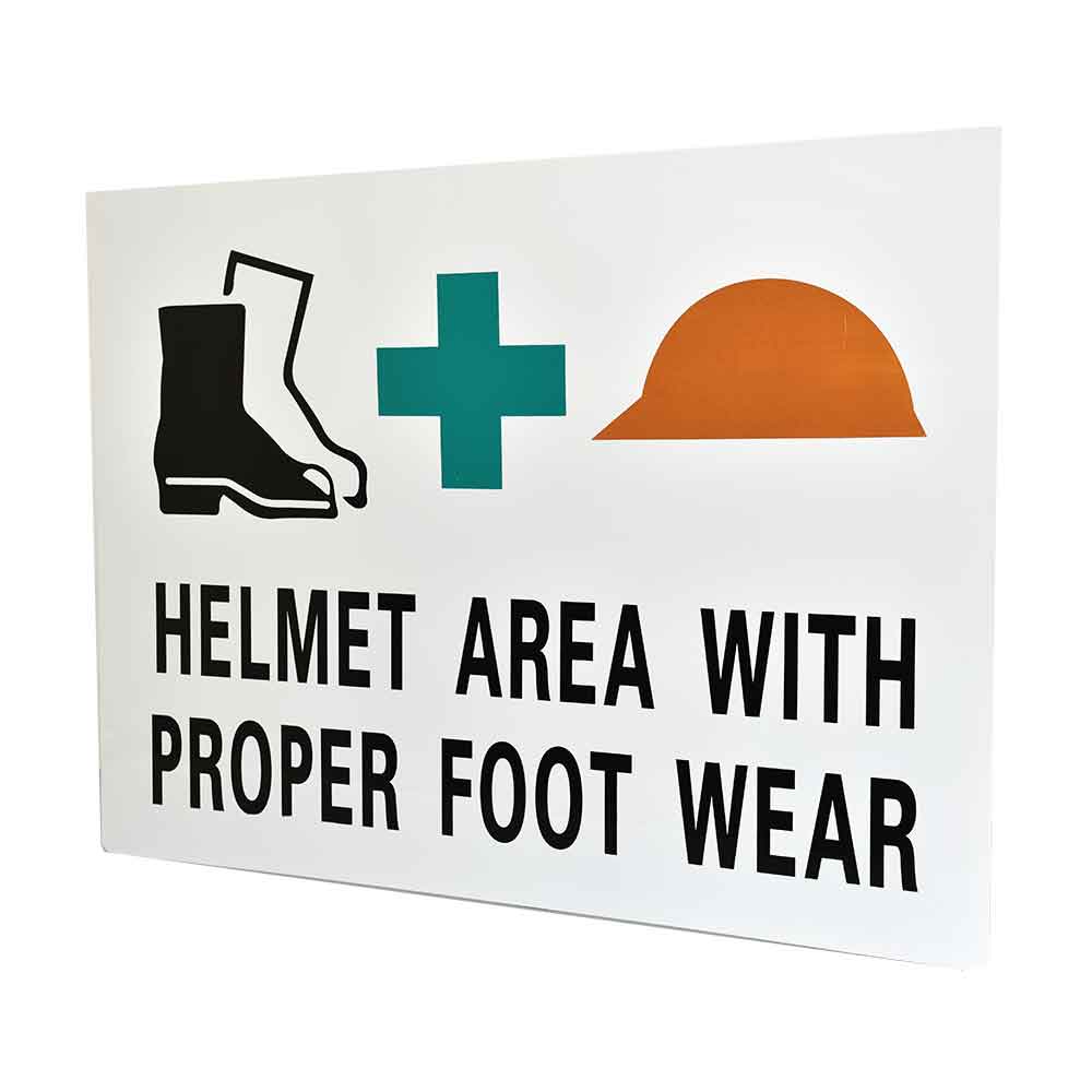 Aluminium Safety Signage (Helmet Area With Proper Foot Wear)