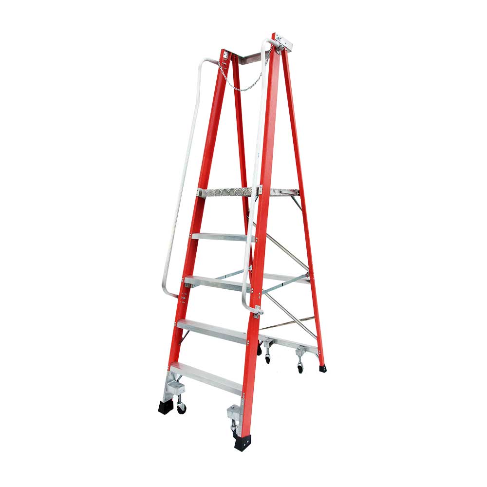 Fiberglass Platform Ladder With Handrail a Caster Wheel