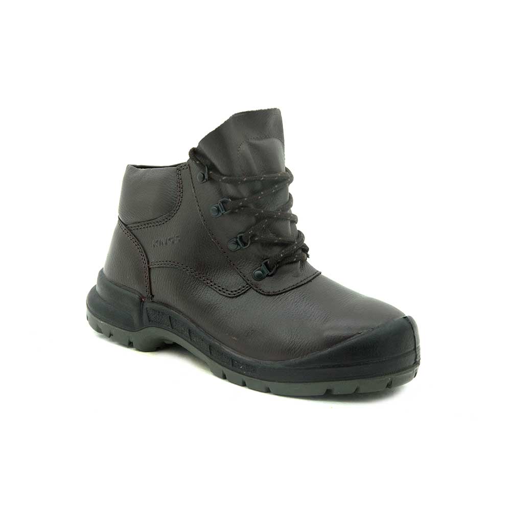KING'S" KWD 901 - Black Grain Leather Laced Shoe,Dual Density PU Sole