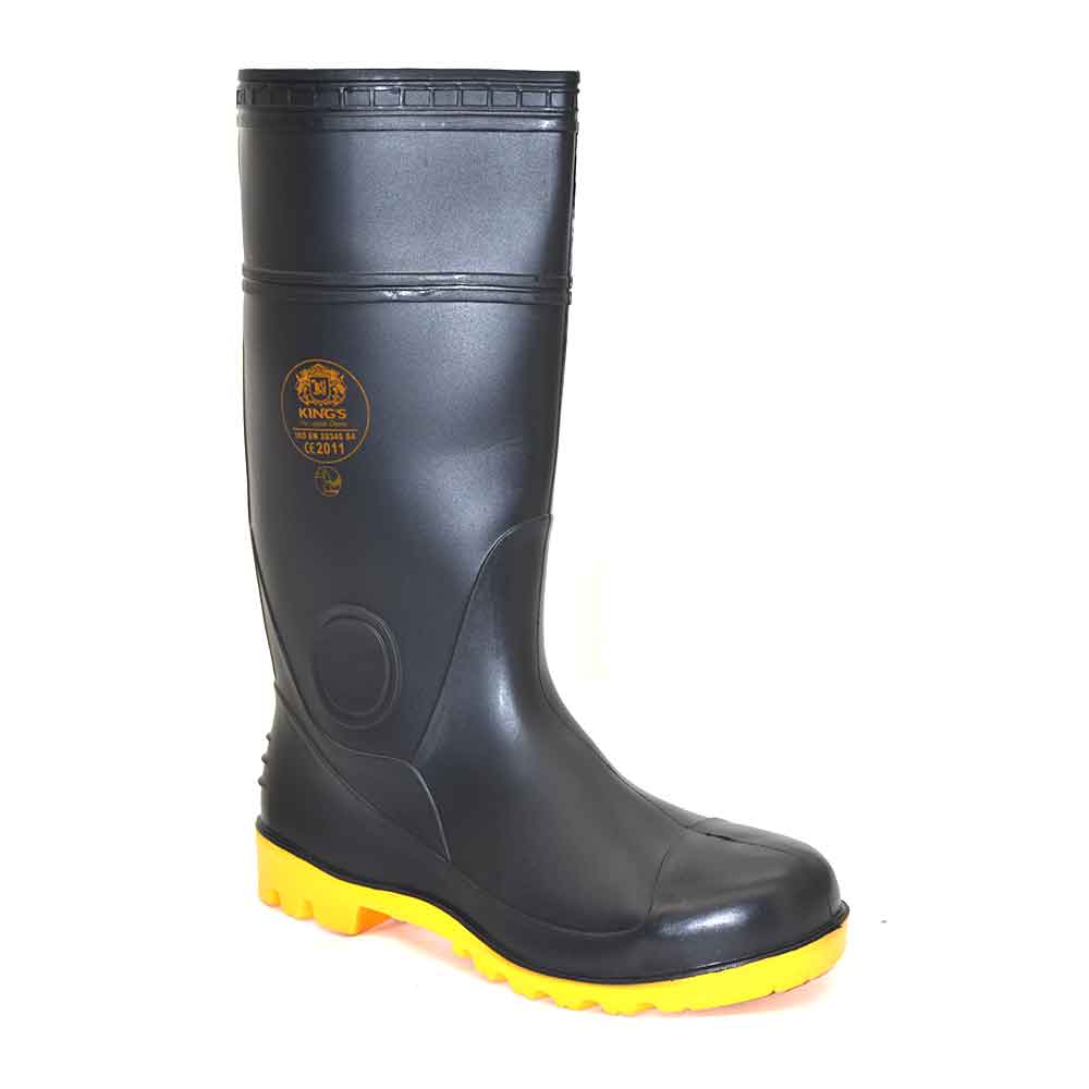 King's Waterproof PVC Black Boots With Steel Toecap