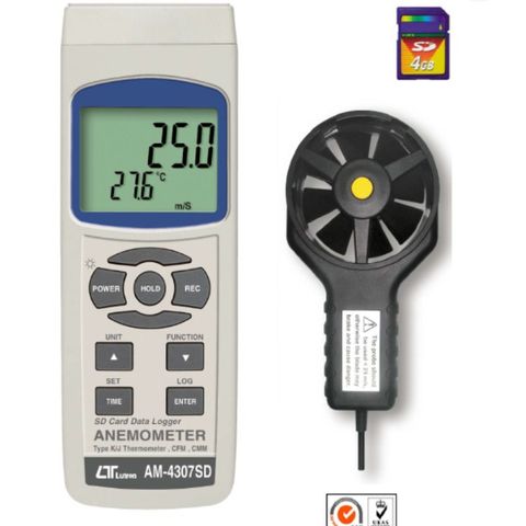 Lutron AM-4207SD Anemometer + Air Flow + type K/J temp., SD Card