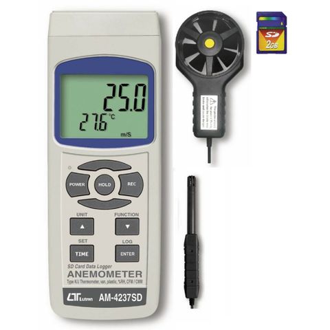 Lutron AM-4237SD Anemometer/Air Flow + Humidity/Temp. + type K/J Temp., SD Card