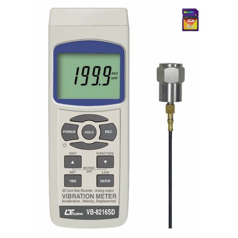 Lutron VB-8216SD Vibration Meter, Acc/Vel/Displacement, Analog Output, SD Card