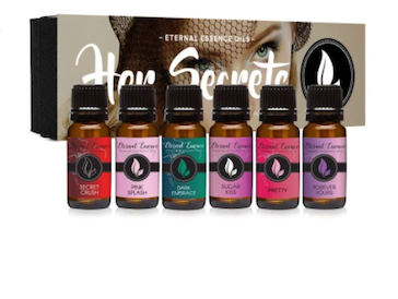 Her Secrets - Gift Set of 6 Premium Fragrance Oils - Pretty, Dark Embrace, Forever Yours, Secret Crush, Pink Splash, Sugar Kiss - Eternal Essence Oils