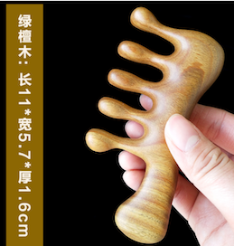 Patent Authentic Green Sandalwood Head Massage Comb Five Teeth Meridian Comb Handle Whole Wood Health Care Head Treatment Comb
